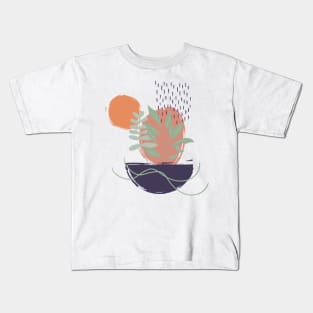 Abstract shapes and leaves digital design Kids T-Shirt